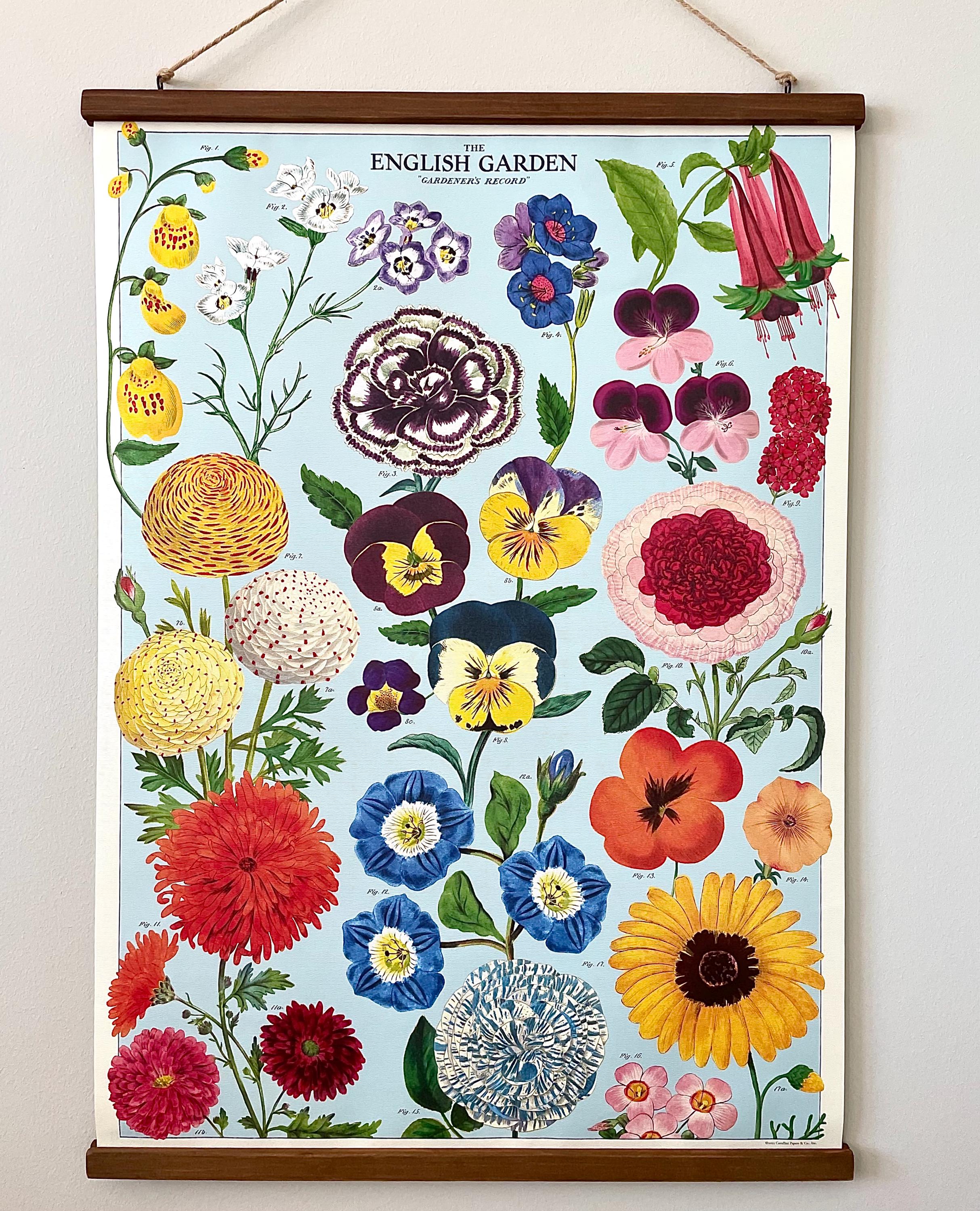 English Garden Vintage Poster with Handcrafted Wood Stretcher Bars