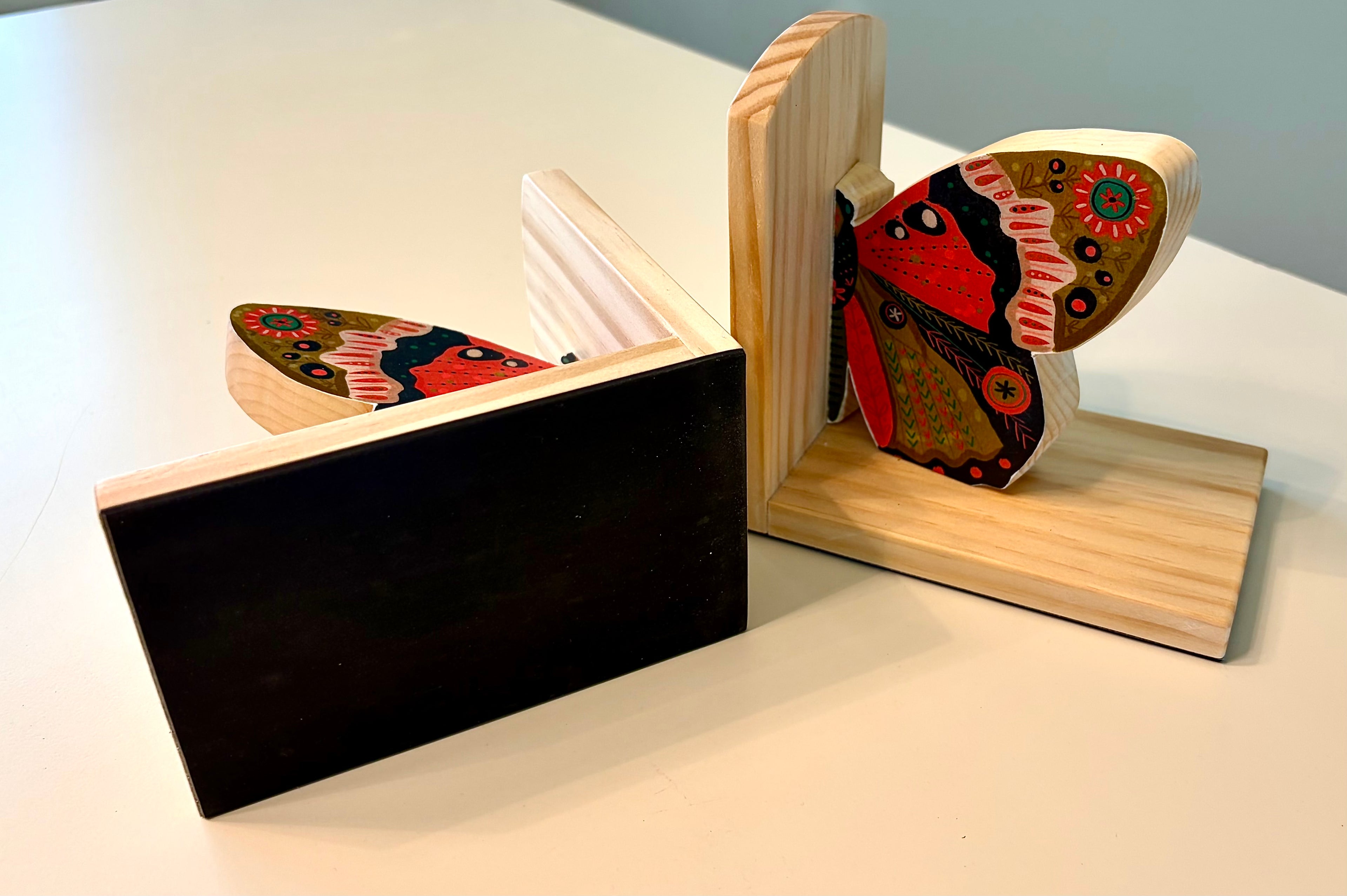 Orange Butterfly Book Ends- Handcrafted Wood and Paper