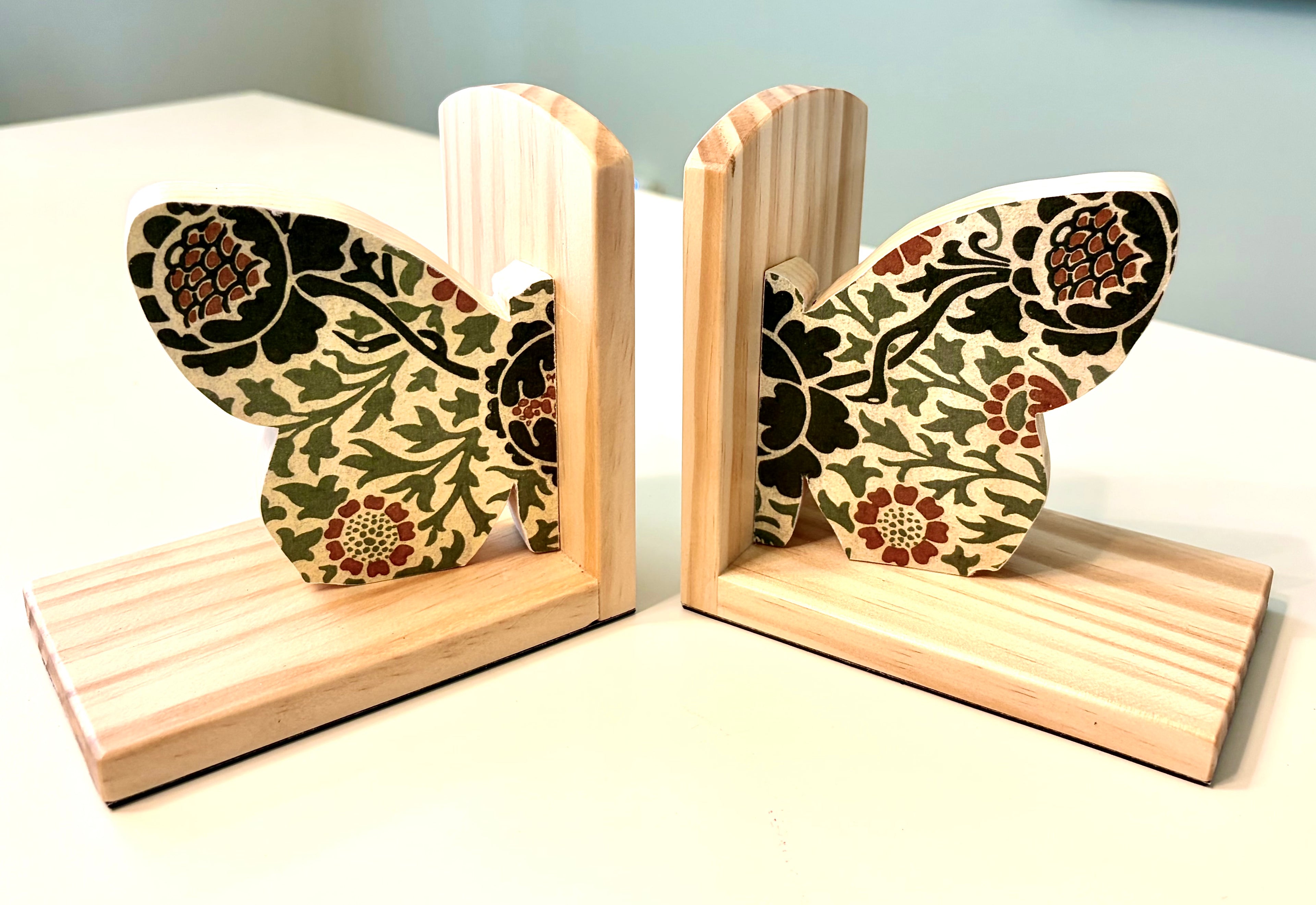 Orange Butterfly Book Ends- Handcrafted Wood and Paper