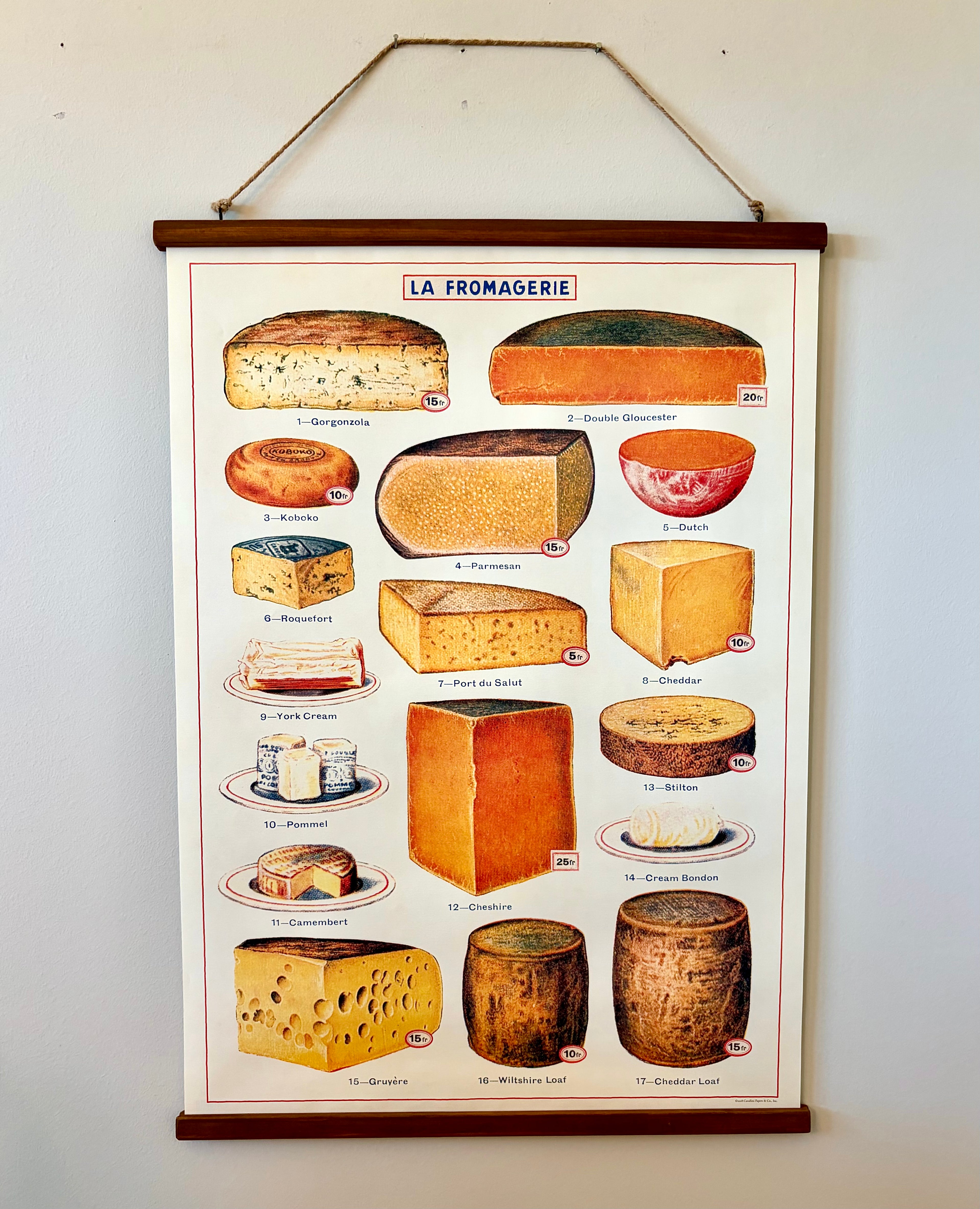 La Fromagerie (Cheese) Vintage Art Print with Handcrafted Wood Stretcher Bars