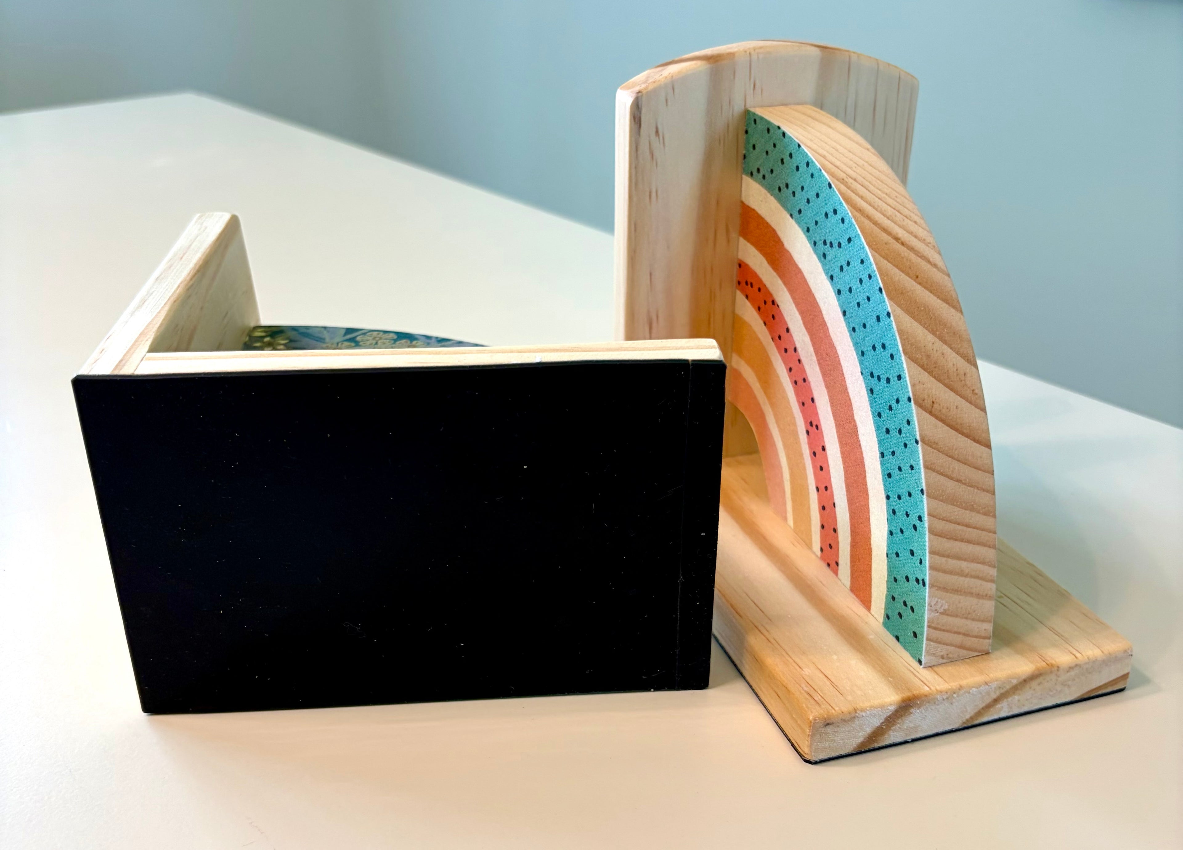 Rainbows with Muted Colors Book Ends- Handcrafted Wood and Paper