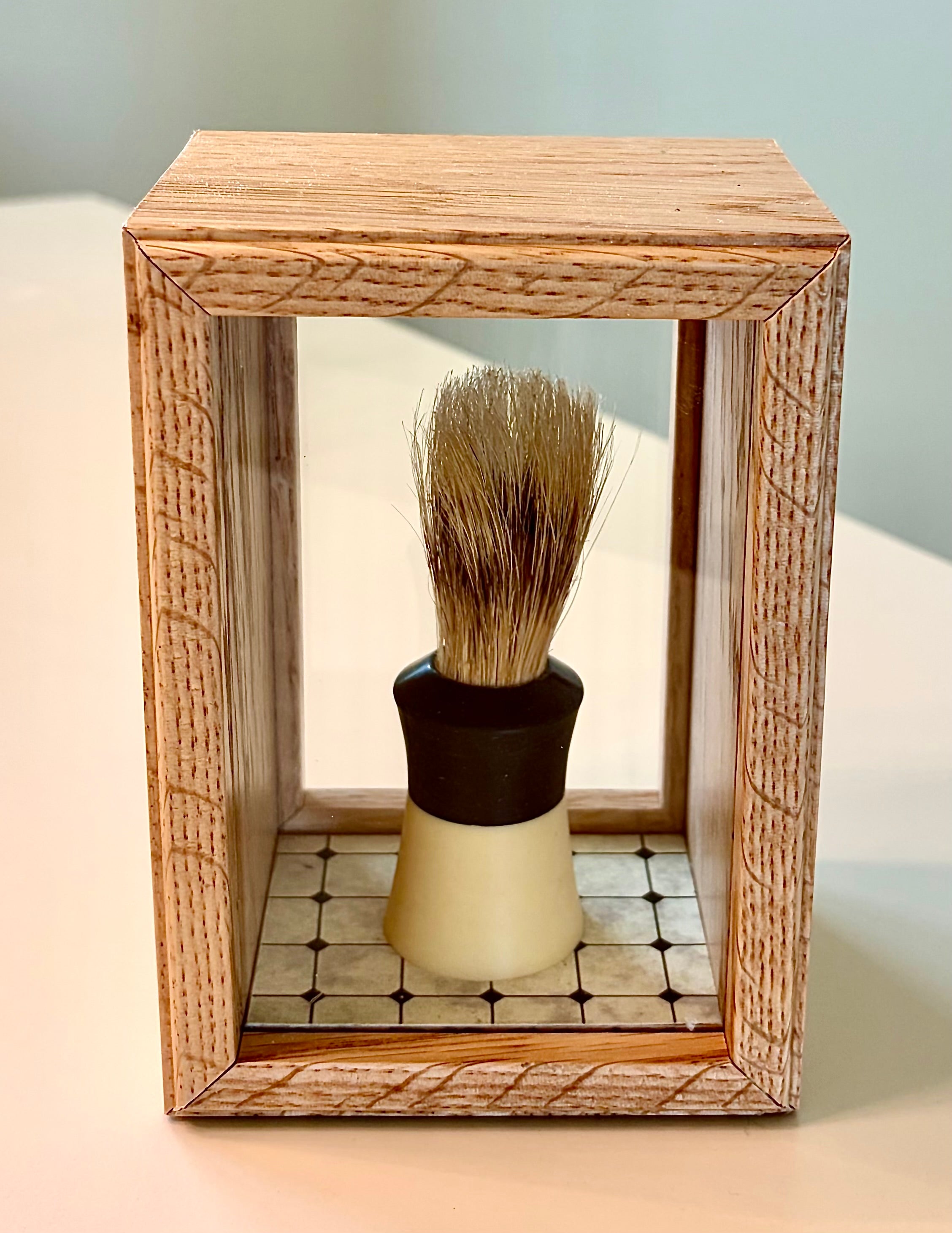 Vintage Shaving Brush in a Handcrafted Wood Shadow Box