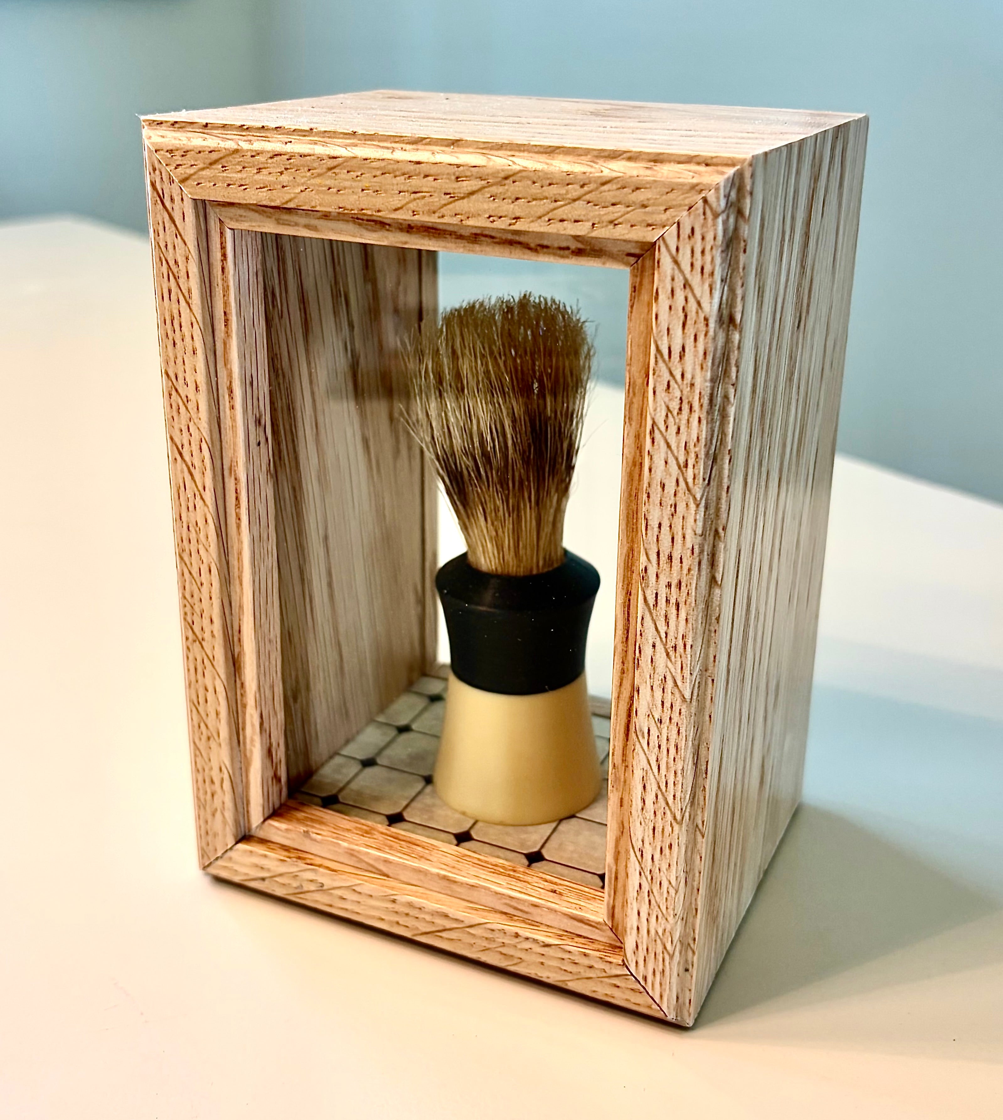 Vintage Shaving Brush in a Handcrafted Wood Shadow Box
