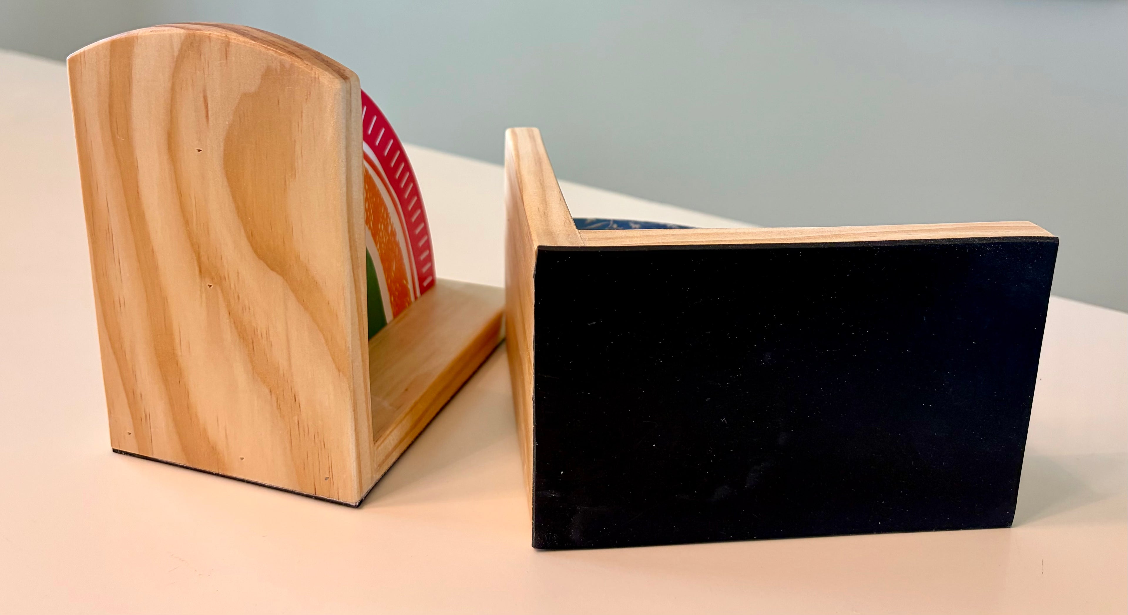 Rainbow Book Ends with Bright Colors- Handcrafted Wood and Paper