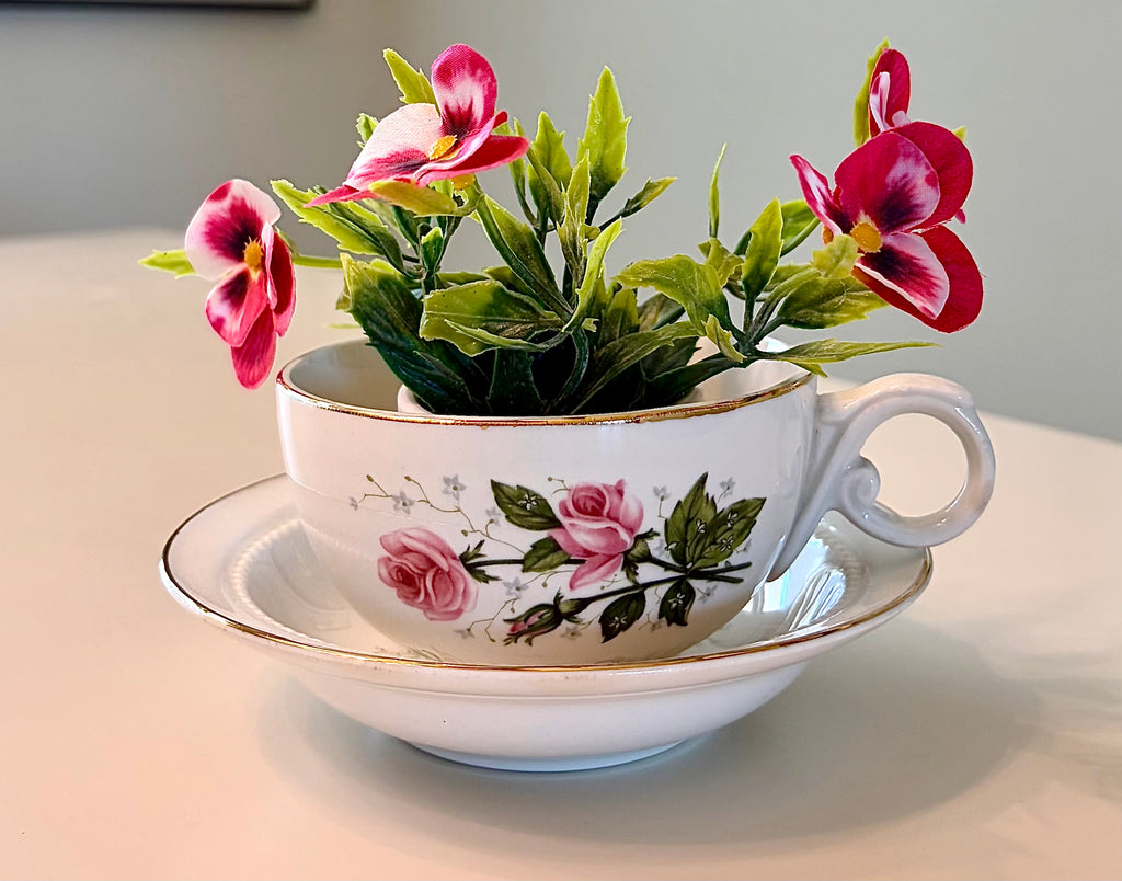 Teacup Planter- Vintage Repurposed Teacup and Saucer