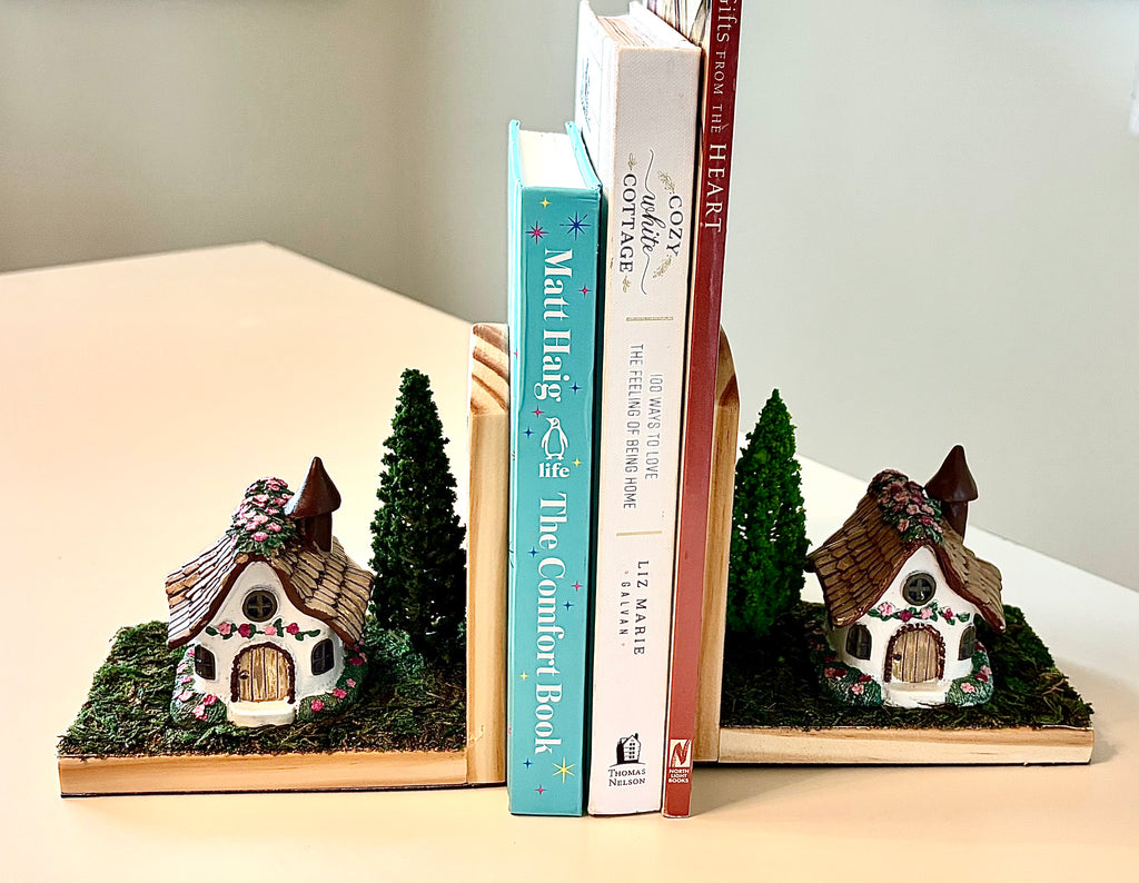 Cottage Book Ends- Handcrafted Wood