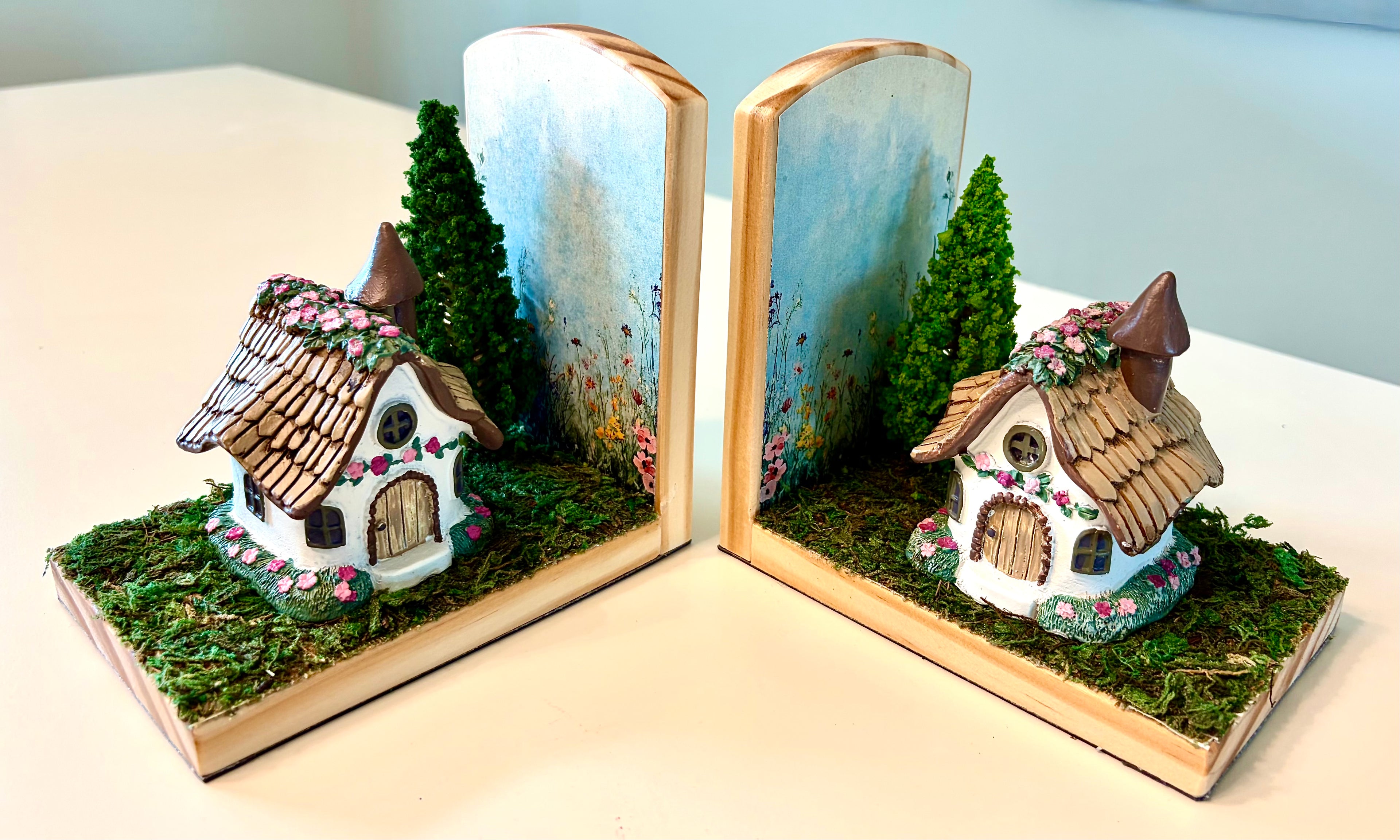 Cottage Book Ends- Handcrafted Wood
