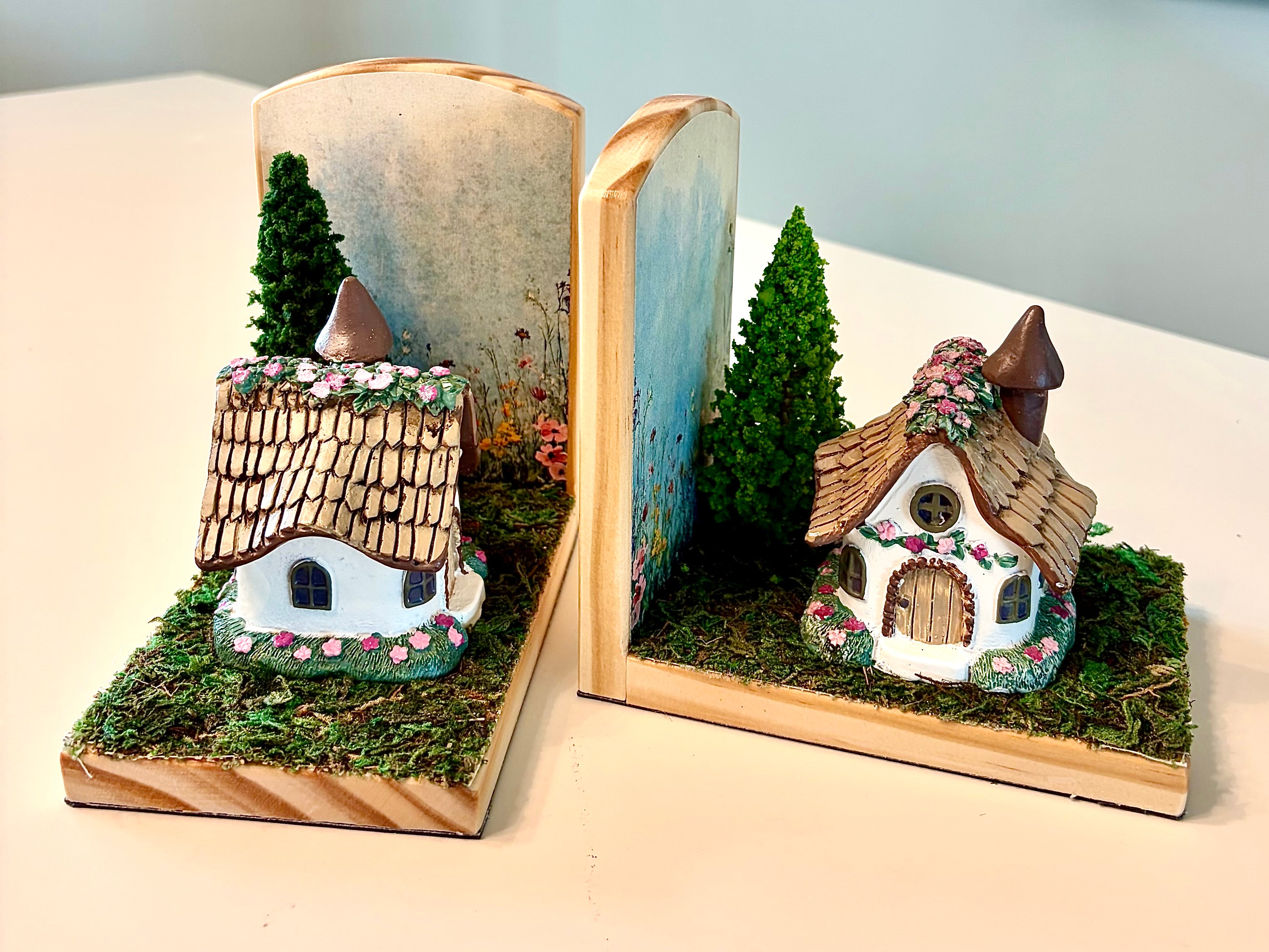 Cottage Book Ends- Handcrafted Wood