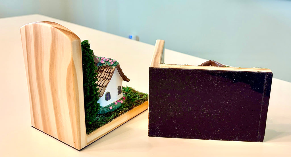 Cottage Book Ends- Handcrafted Wood