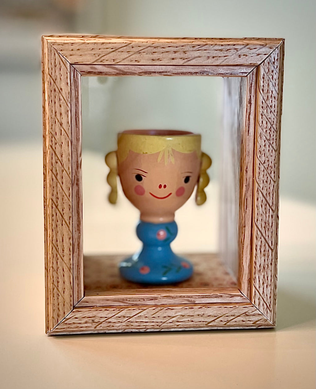 Vintage Egg Cup in a Handcrafted Wood and Glass Box