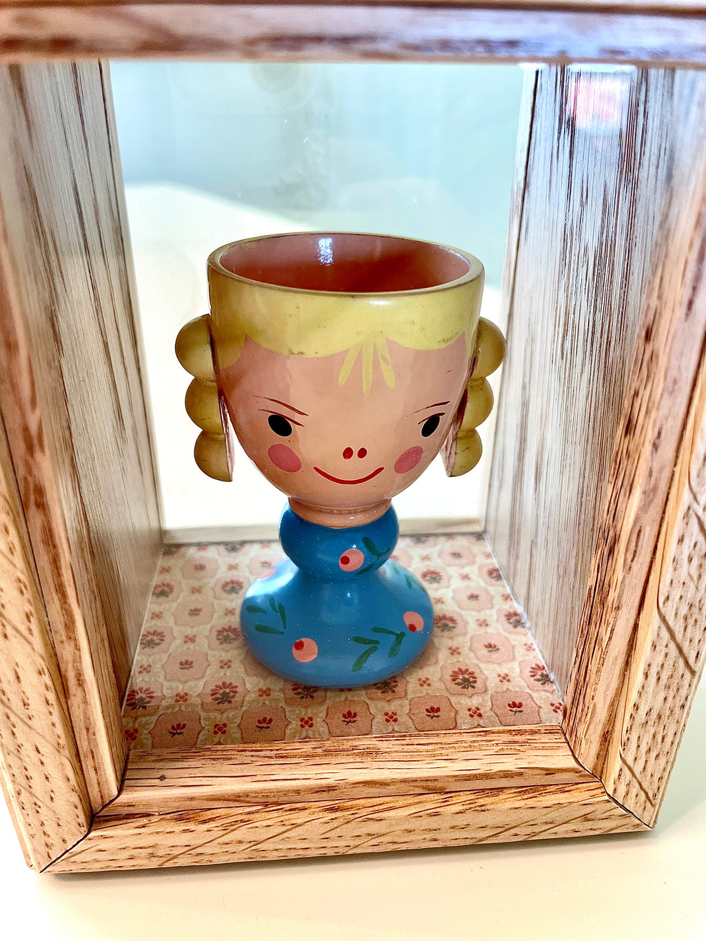 Vintage Egg Cup in a Handcrafted Wood and Glass Box