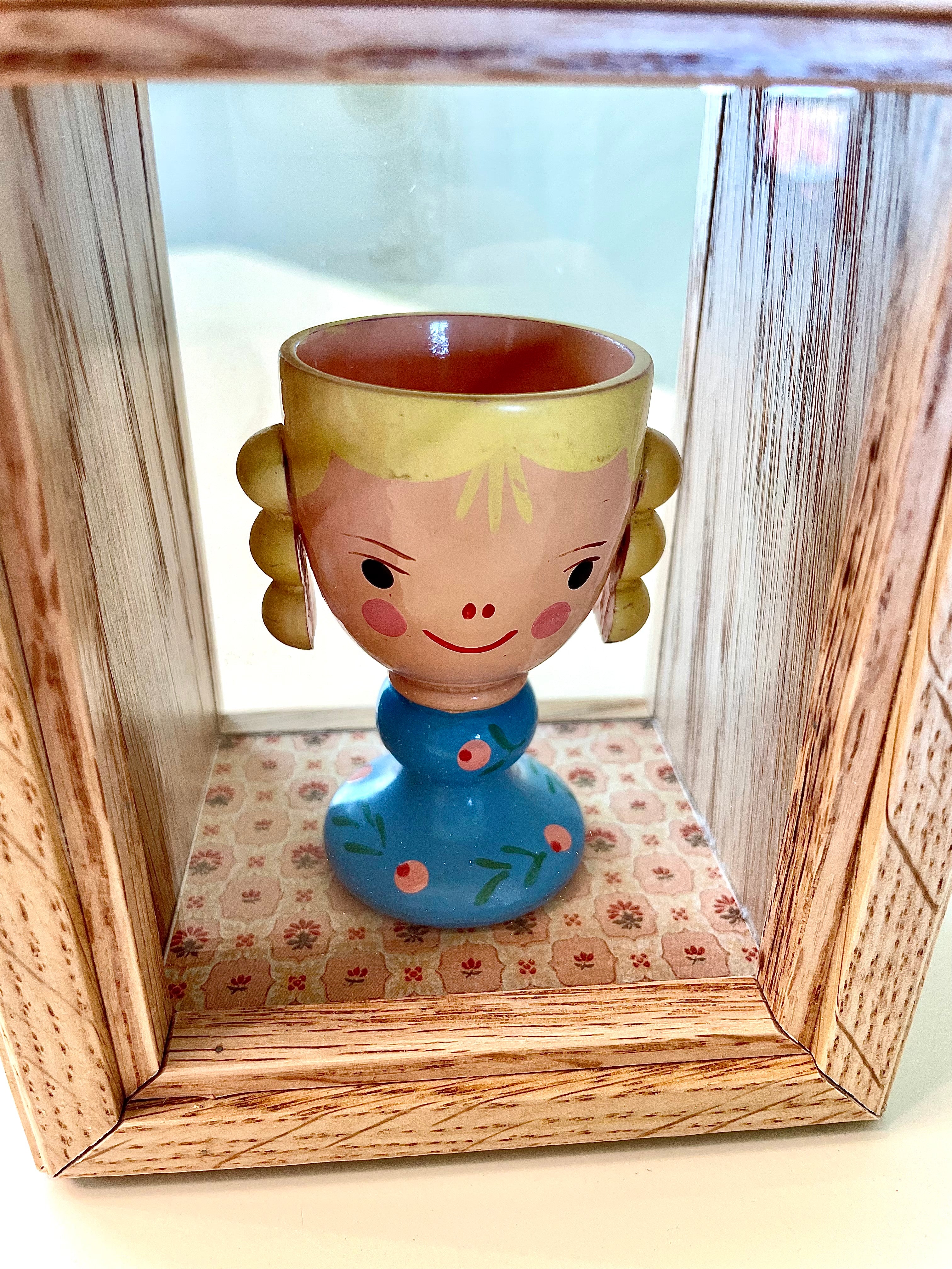 Vintage Egg Cup in a Handcrafted Wood and Glass Box