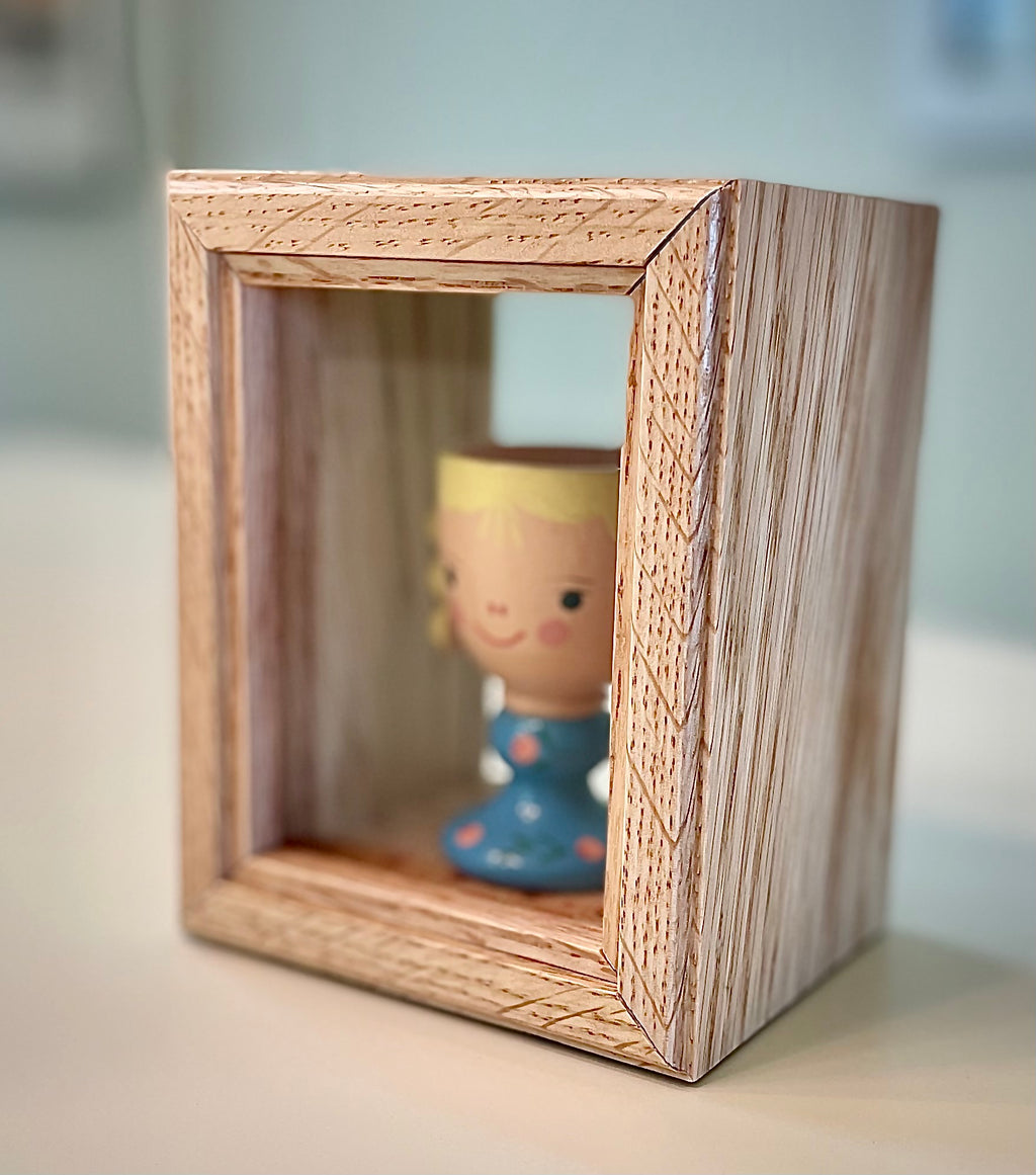 Vintage Egg Cup in a Handcrafted Wood and Glass Box