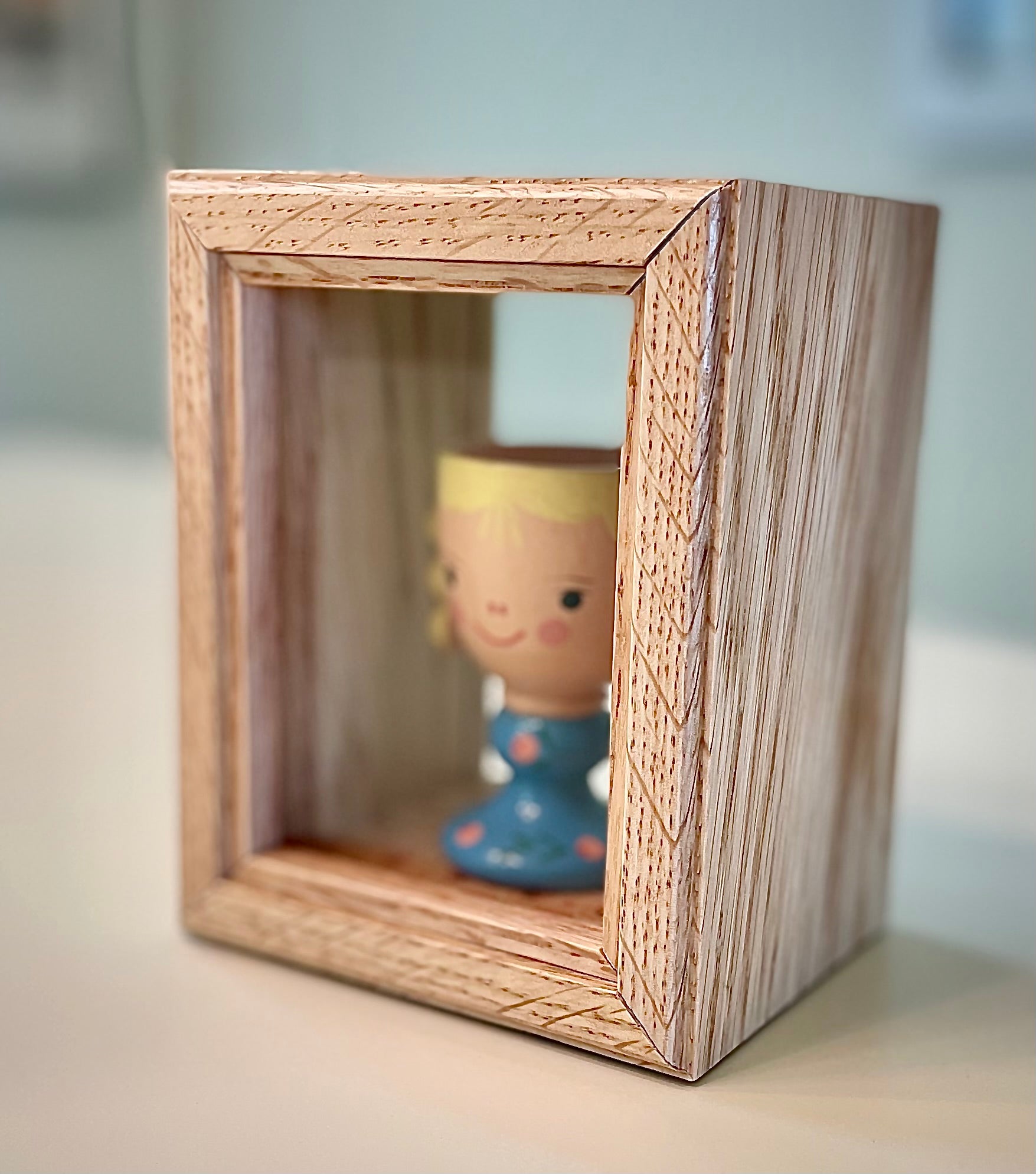 Vintage Egg Cup in a Handcrafted Wood and Glass Box