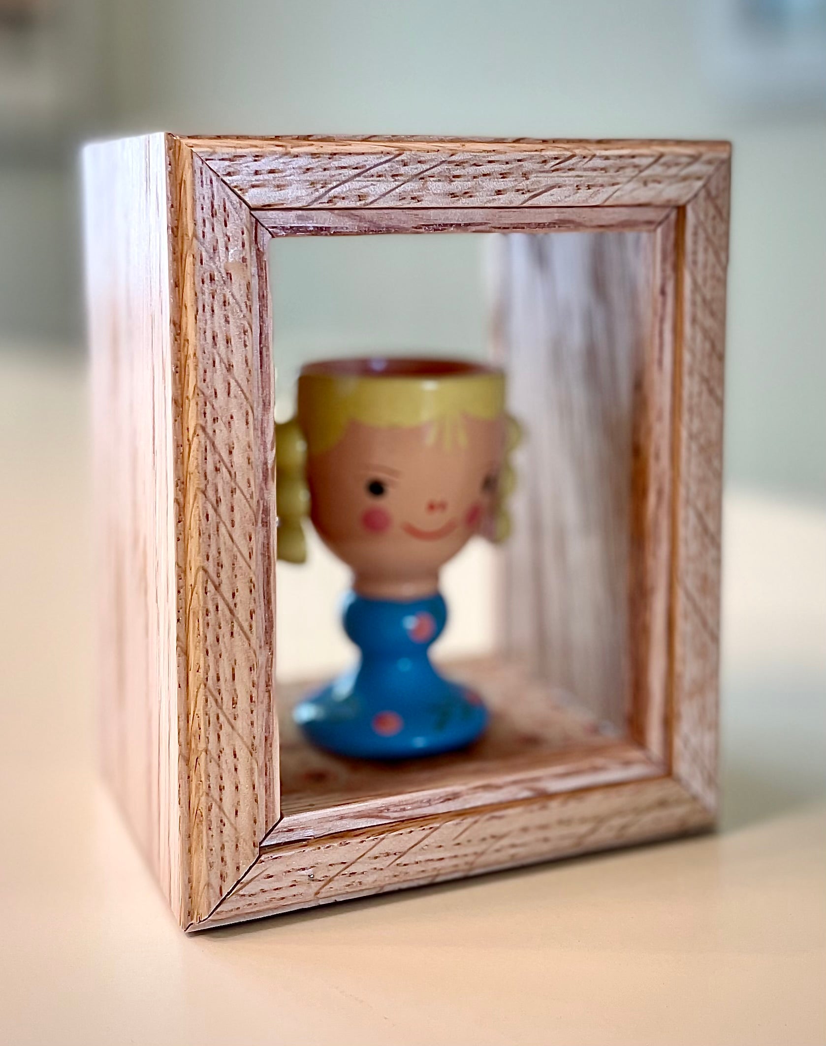Vintage Egg Cup in a Handcrafted Wood and Glass Box