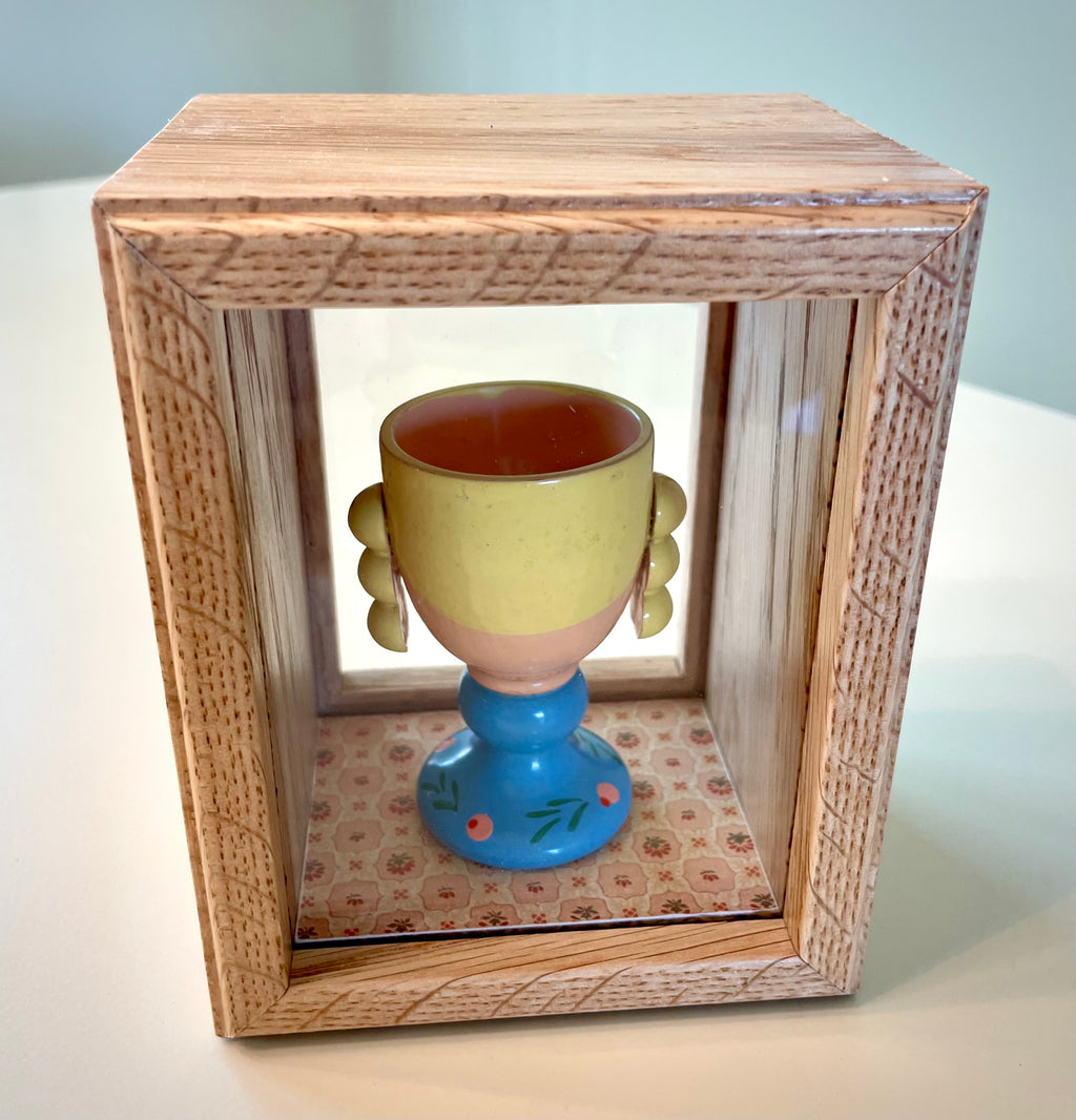 Vintage Egg Cup in a Handcrafted Wood and Glass Box
