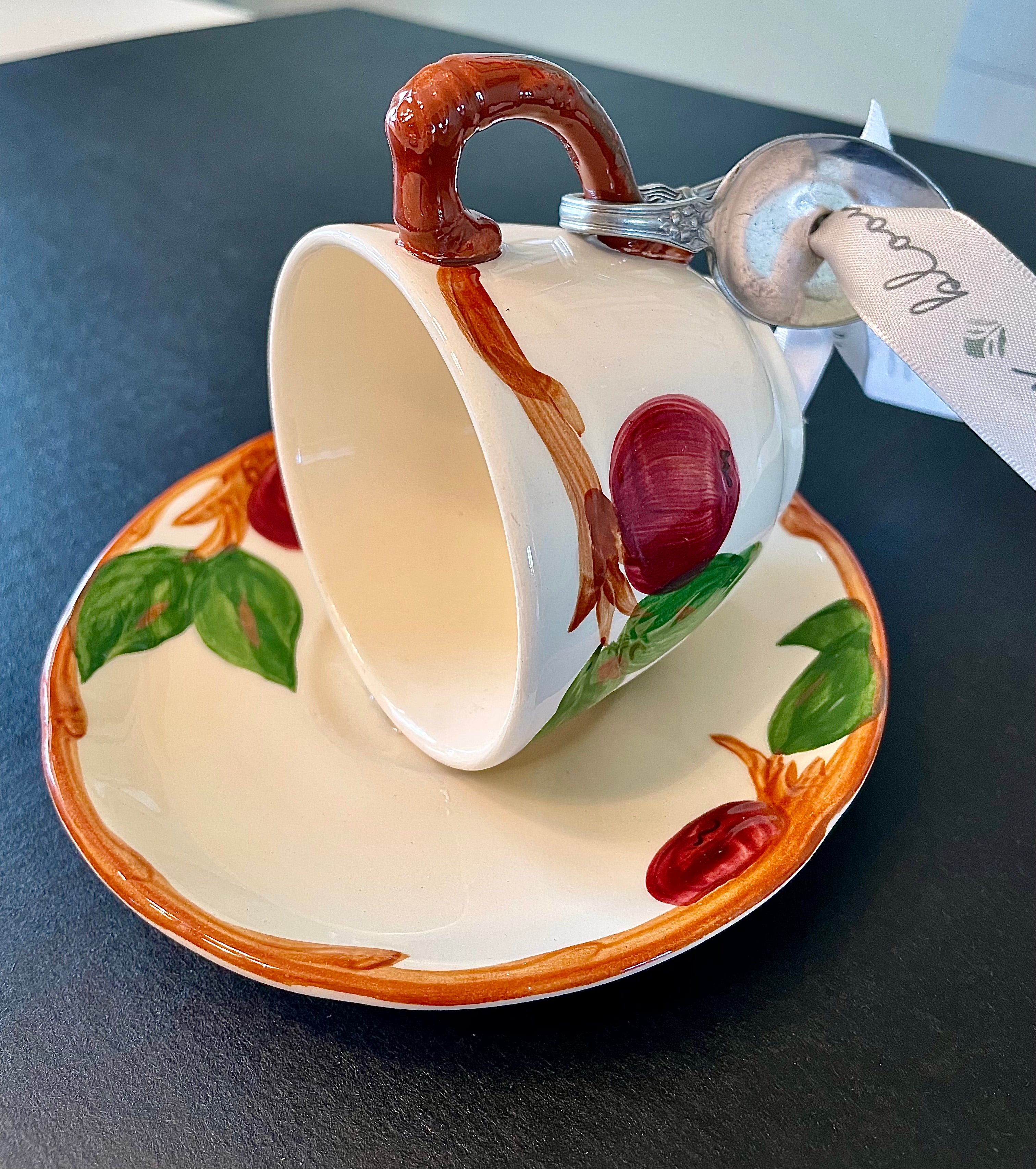 Vintage Teacup Bird Feeder with Bent Spoon Hanger (Repurposed)
