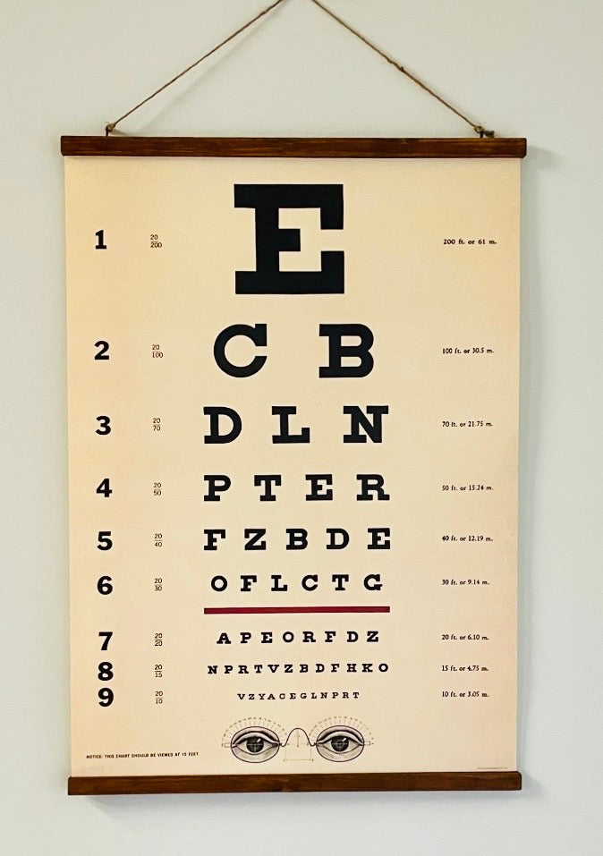 Eye Chart- Vintage Style Poster with Handcrafted Wood Stretcher Bars