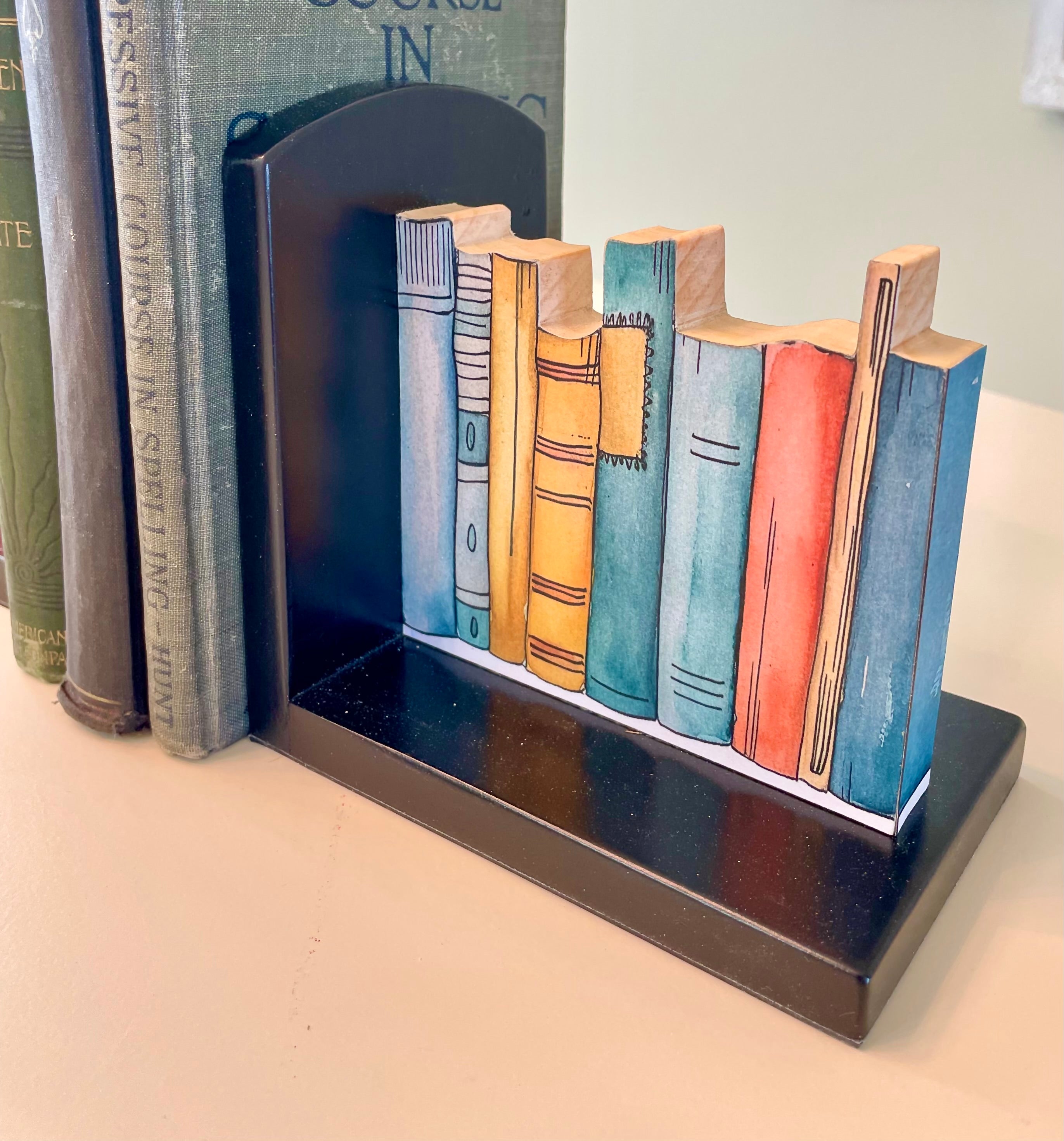 "Book" Book Ends- Handcrafted Wood and Paper