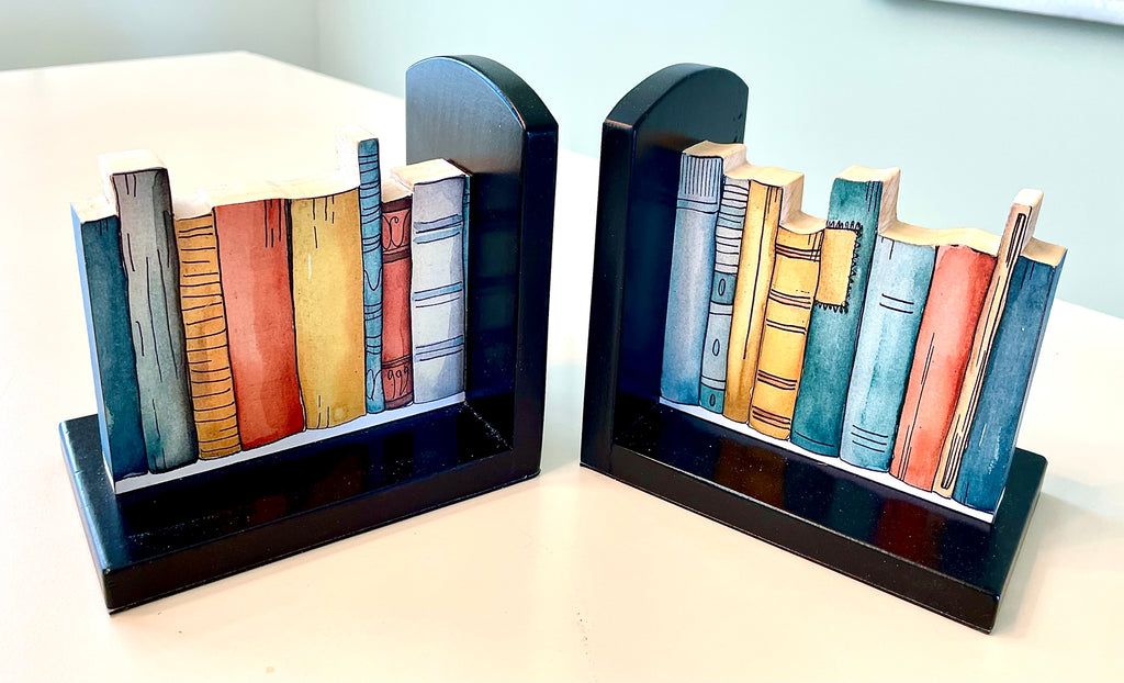 "Book" Book Ends- Handcrafted Wood and Paper