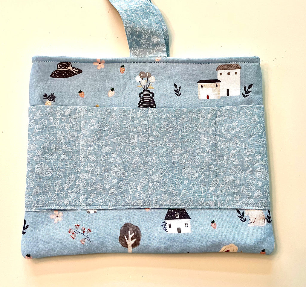 Book Sleeve/case- Hand Sewn with Front Pockets and Bow Closure