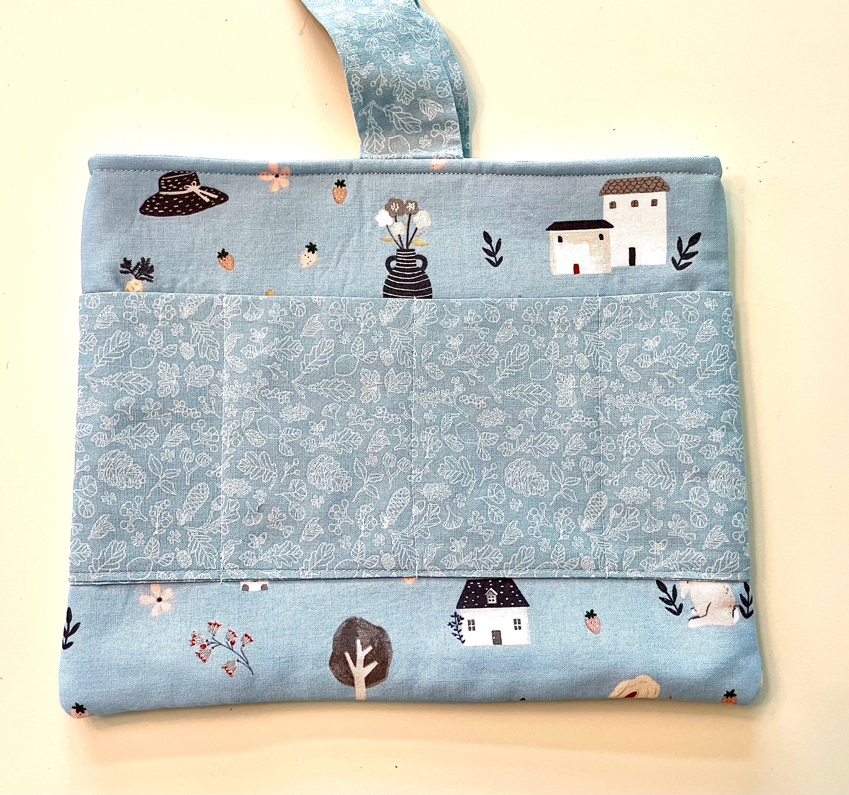 Book Sleeve/case- Hand Sewn with Front Pockets and Bow Closure