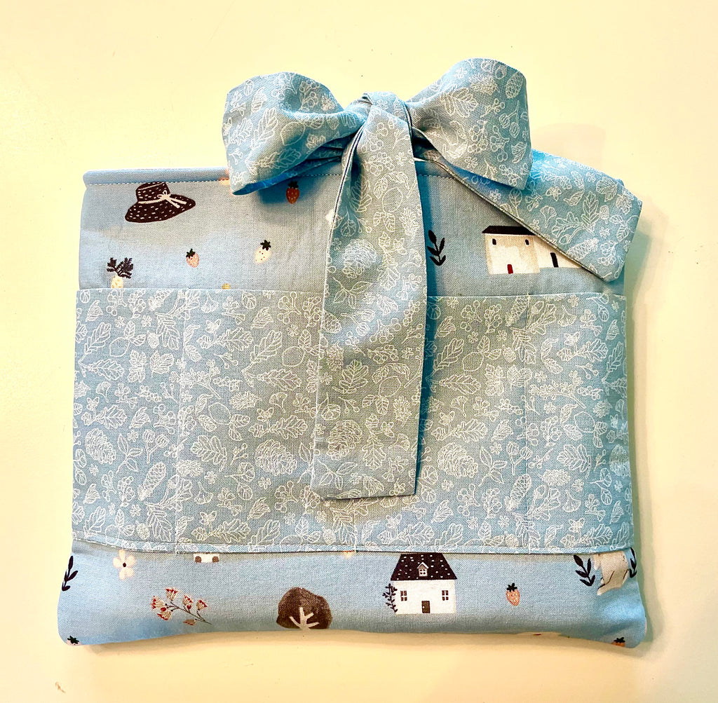 Book Sleeve/case- Hand Sewn with Front Pockets and Bow Closure