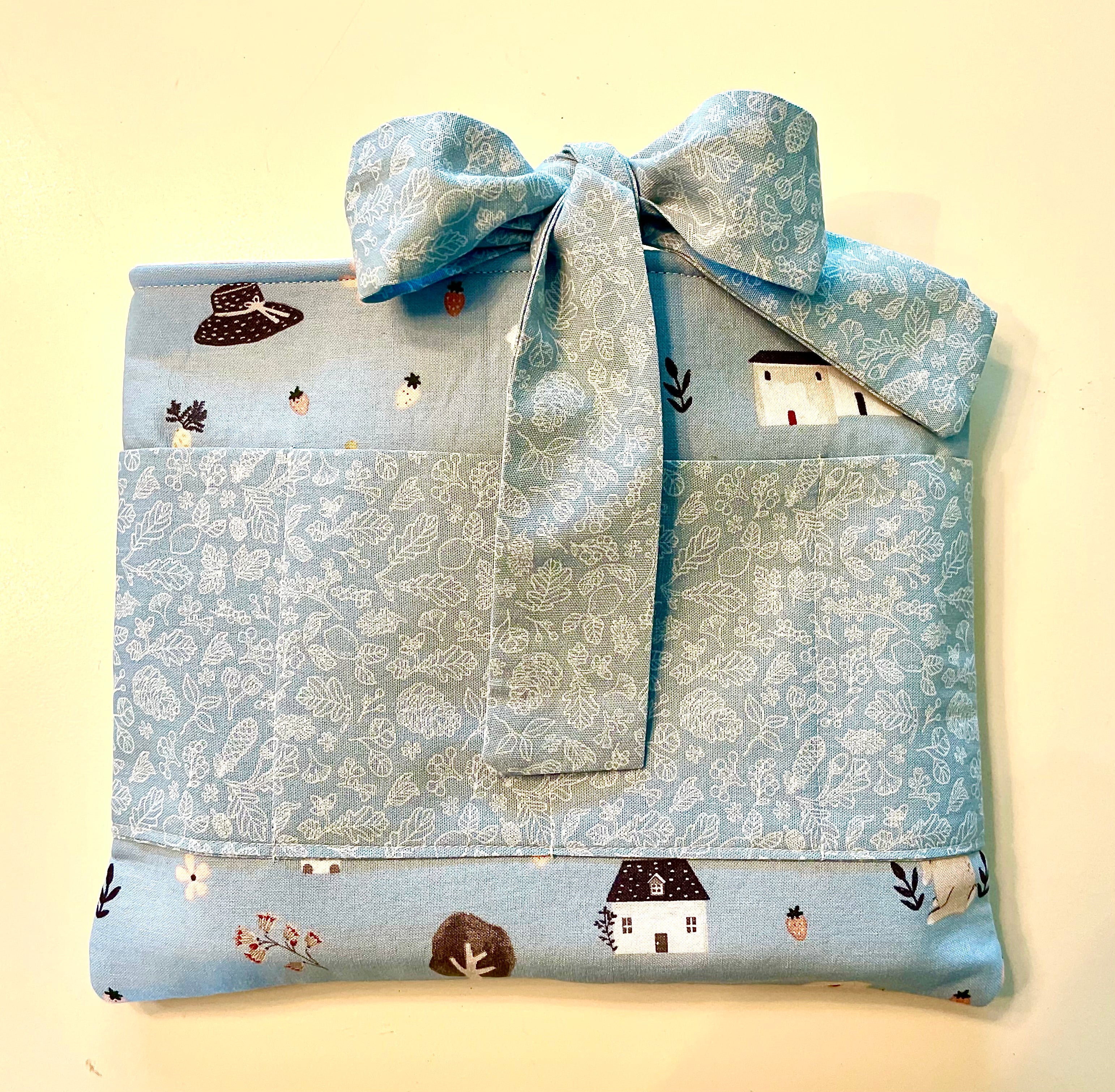 Book Sleeve/case- Hand Sewn with Front Pockets and Bow Closure