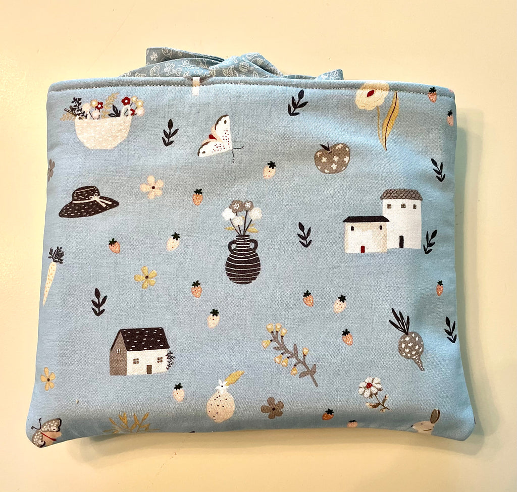 Book Sleeve/case- Hand Sewn with Front Pockets and Bow Closure