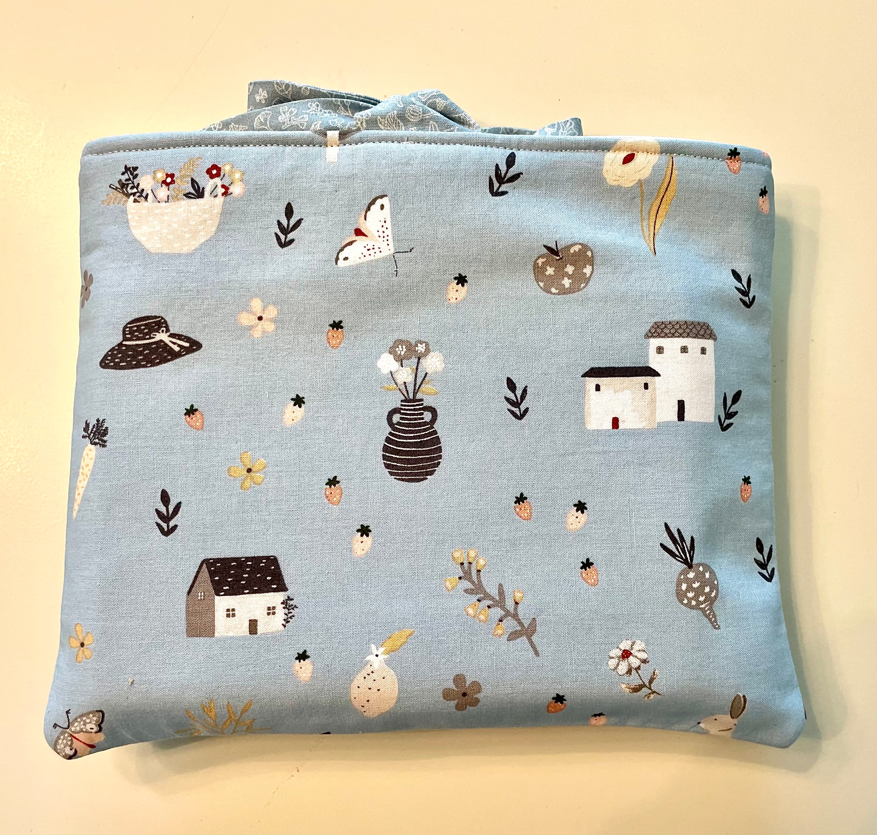 Book Sleeve/case- Hand Sewn with Front Pockets and Bow Closure