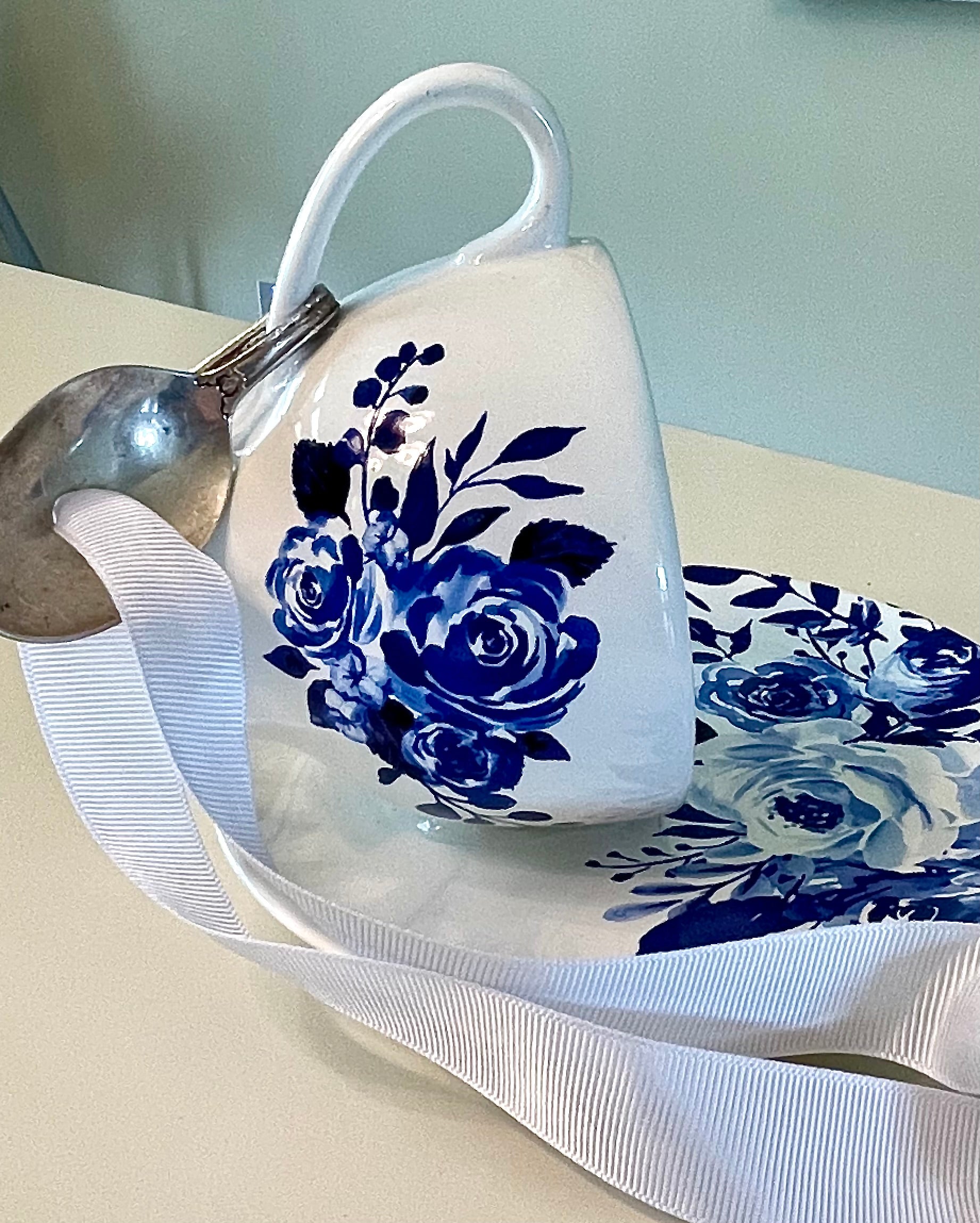 Teacup Bird Feeder with Vintage Bent Spoon Hanger (Repurposed)