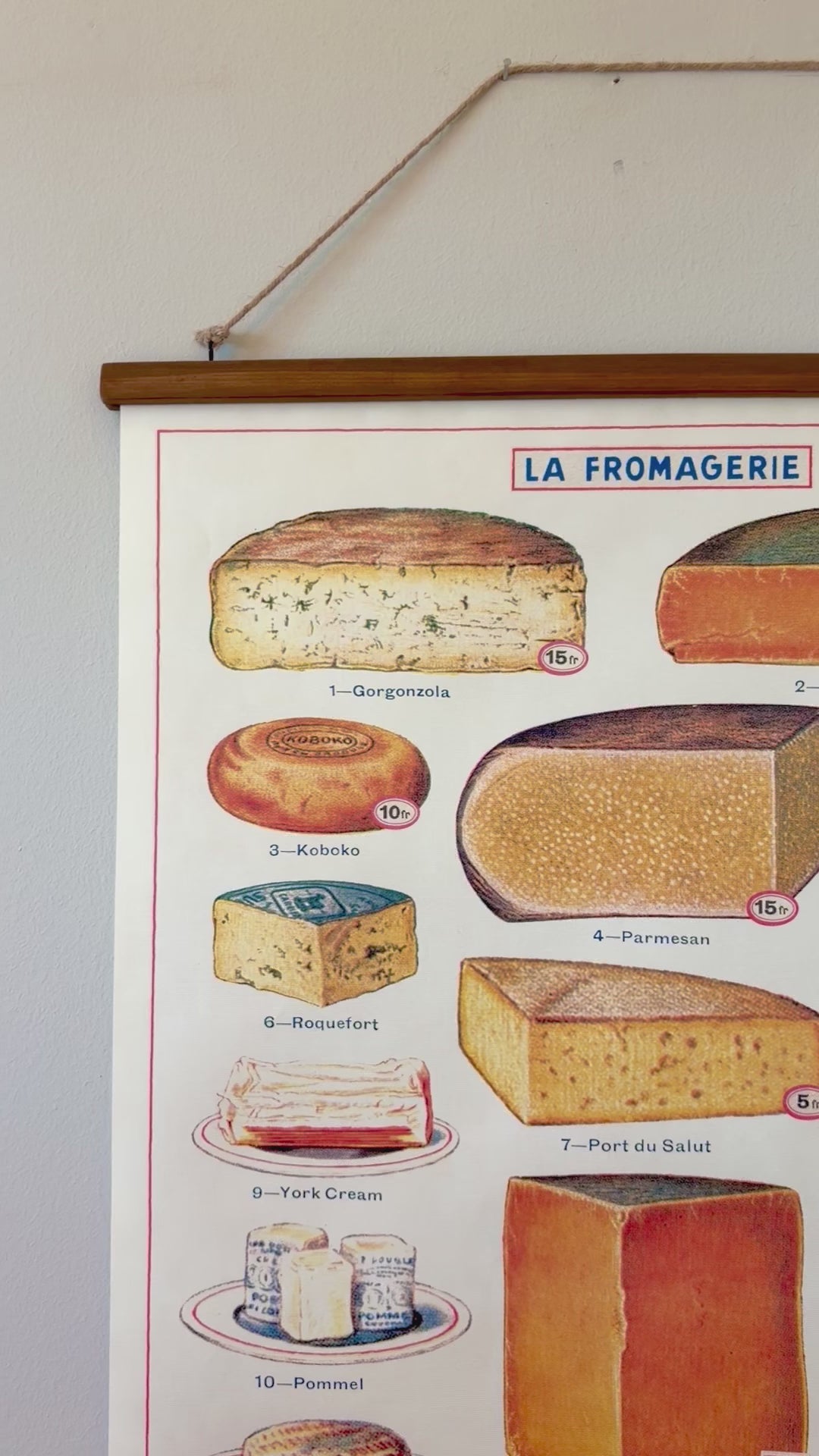 La Fromagerie (Cheese) Vintage Art Print with Handcrafted Wood Stretcher Bars