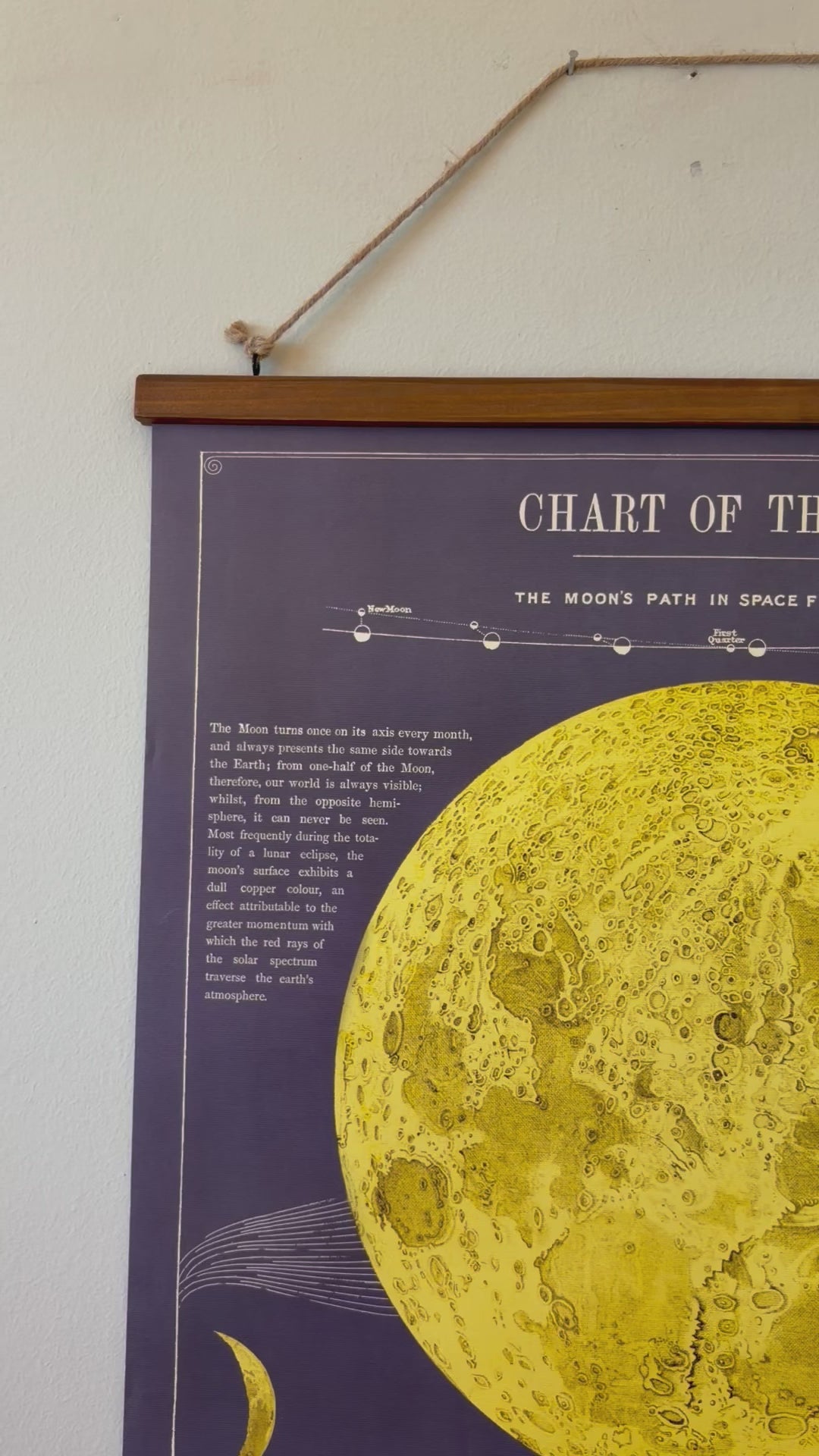 Moon- Vintage Style Poster with Handcrafted Wood Stretcher Bars