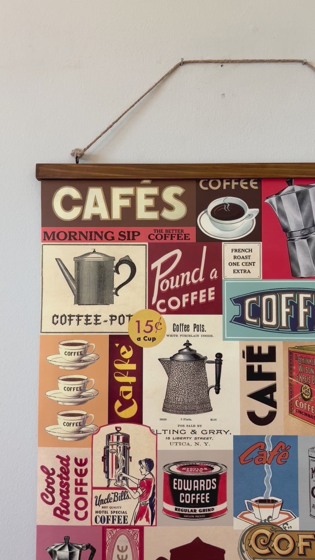 Coffee- Vintage Style Poster with Handcrafted Wood Stretch Bars