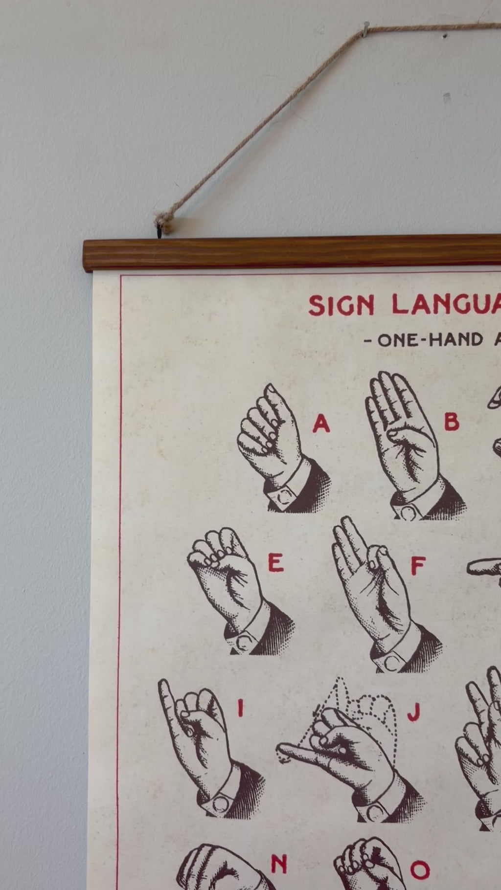 Sign Language- Vintage Style Poster with Handcrafted Wood Stretcher Bars