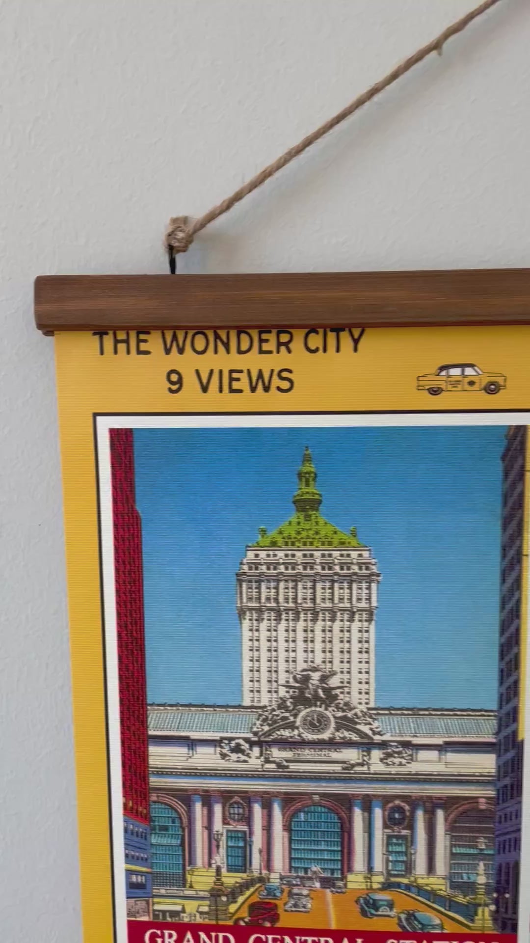 New York City by Day- Vintage Style Poster with Handcrafted Wood Stretcher Bars